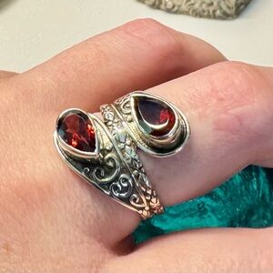 Almandine Garnet Bali Sterling Silver Ring (8.25)